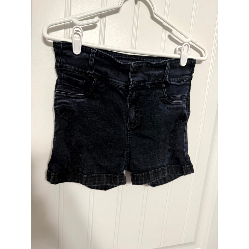 Nicolette Denim Shorts Womens 13 Black Distressed High Rise Cuffed Stretch